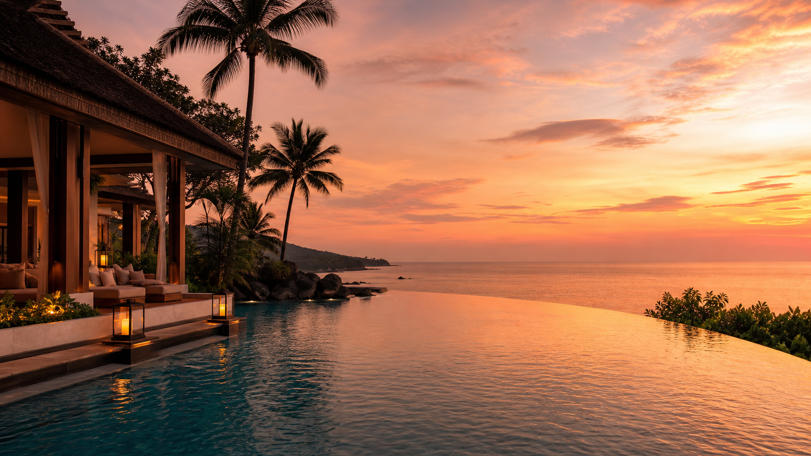 Hilton Honors Aspire card beside a tropical resort pool