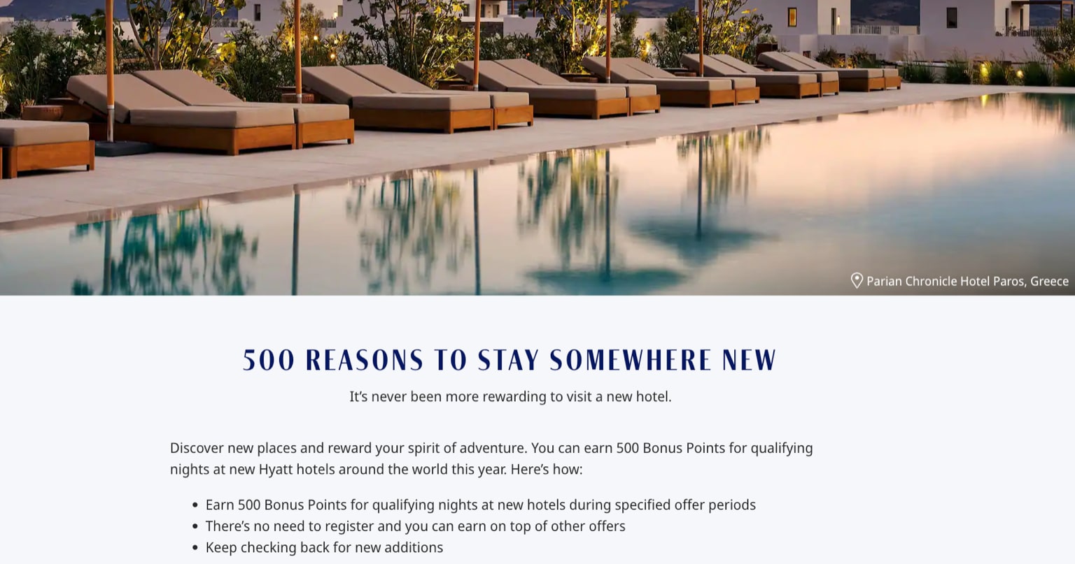 Hyatt 新酒店每晚送 500 积分:2026 活动规则与使用方法