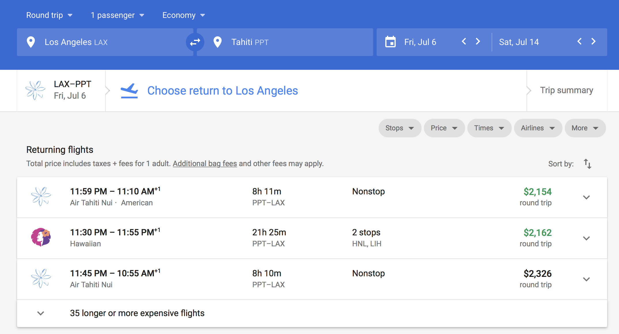 tahiti flight price